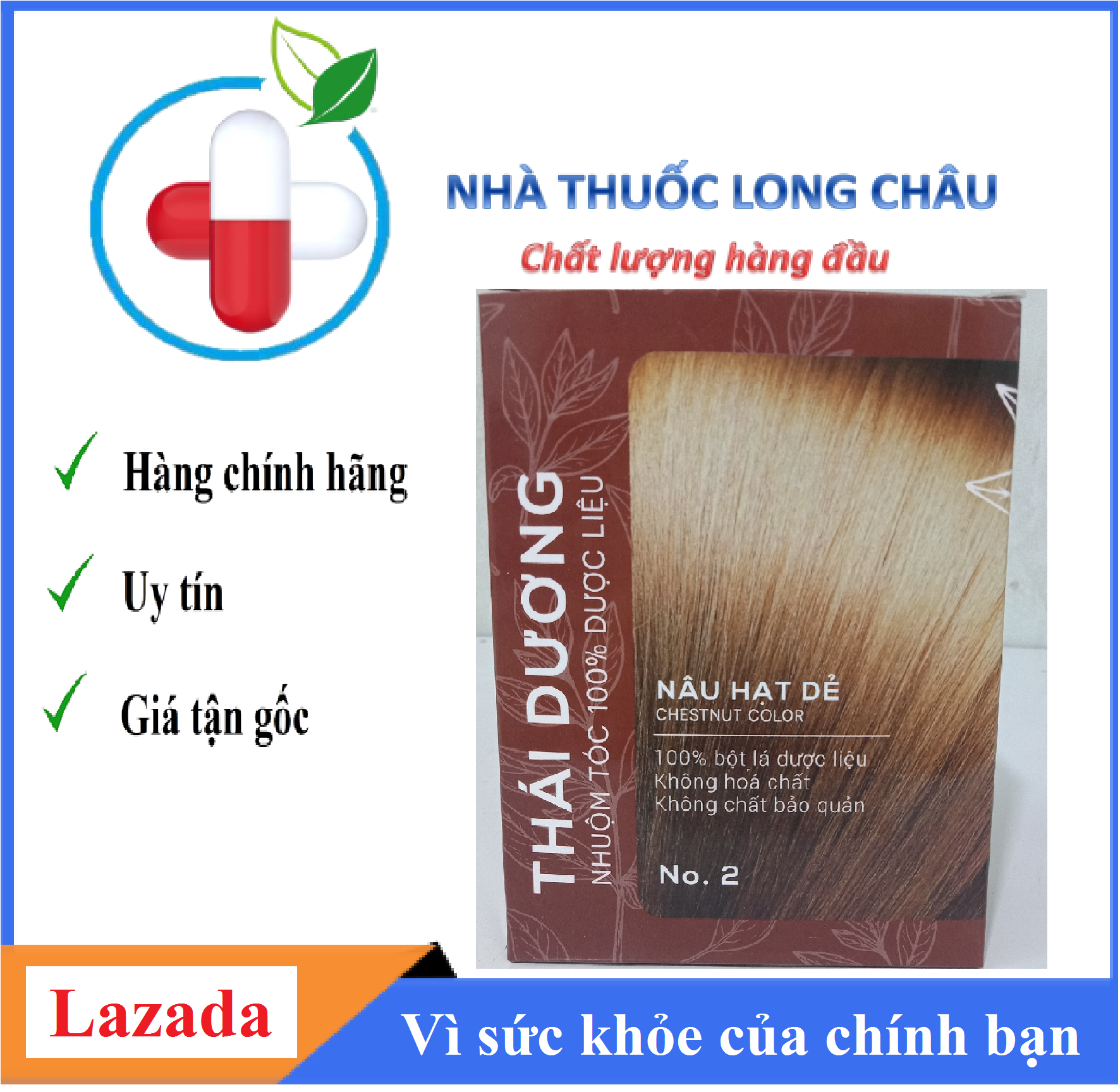 Nhuộm tóc dược liệu Thái Dương - Nhuộm tóc bạn, tóc xơ, nhộm màu nâu hạt dẻ - không hóa chất độc hại an toàn với đầu - hộp 5 gói
