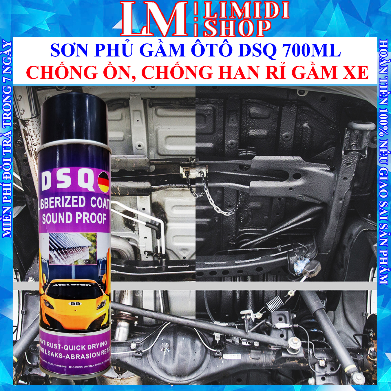 [LIMIDI] Sơn Phủ Gầm Ô tô - Sơn Phủ Gầm Xịt Tay - Giảm Tiếng Ồn Đá Văng, Tăng Độ Bền Khung Gầm, Cách Âm Xe Hơi - DSQ Công Nghệ Đức 700ML
