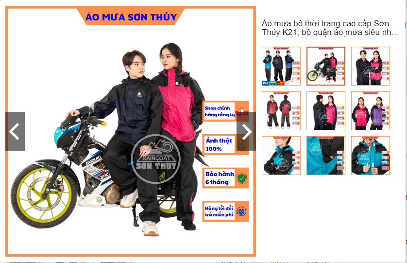 Áo mưa bộ thời trang cao cấp Sơn Thủy K21, bộ quần áo mưa siêu nhẹ, trượt nước cực tốt nhiều màu lựa chọn cam kết chính hãng 1005 sai hoàn tiền gấp 100 lần
