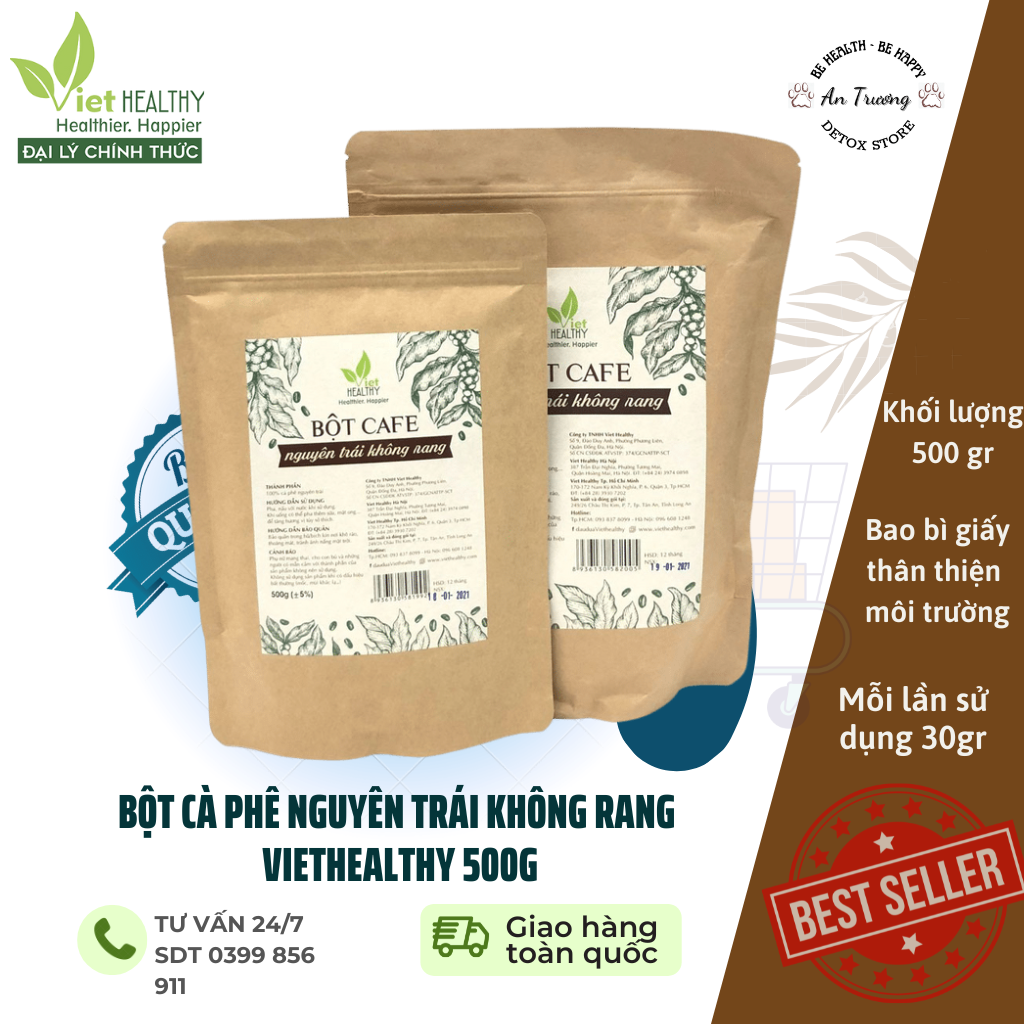 [GIÁ SỐC] Bột Cafe nguyên trái, không rang Enema - 500gr VietHealthy chính hãng