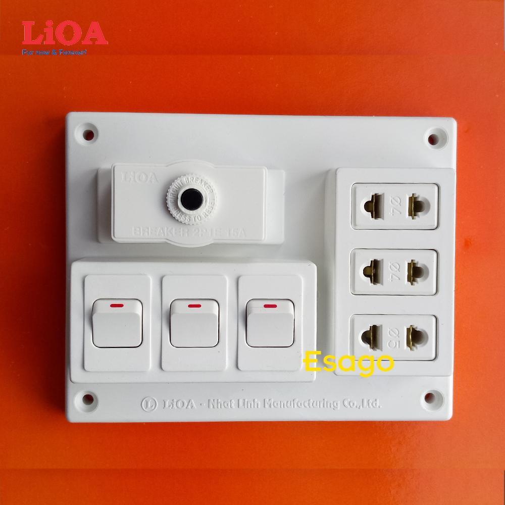 Bảng điện nổi LiOA 15A có 3 ổ cắm 3 công tắc B-CB15A3C