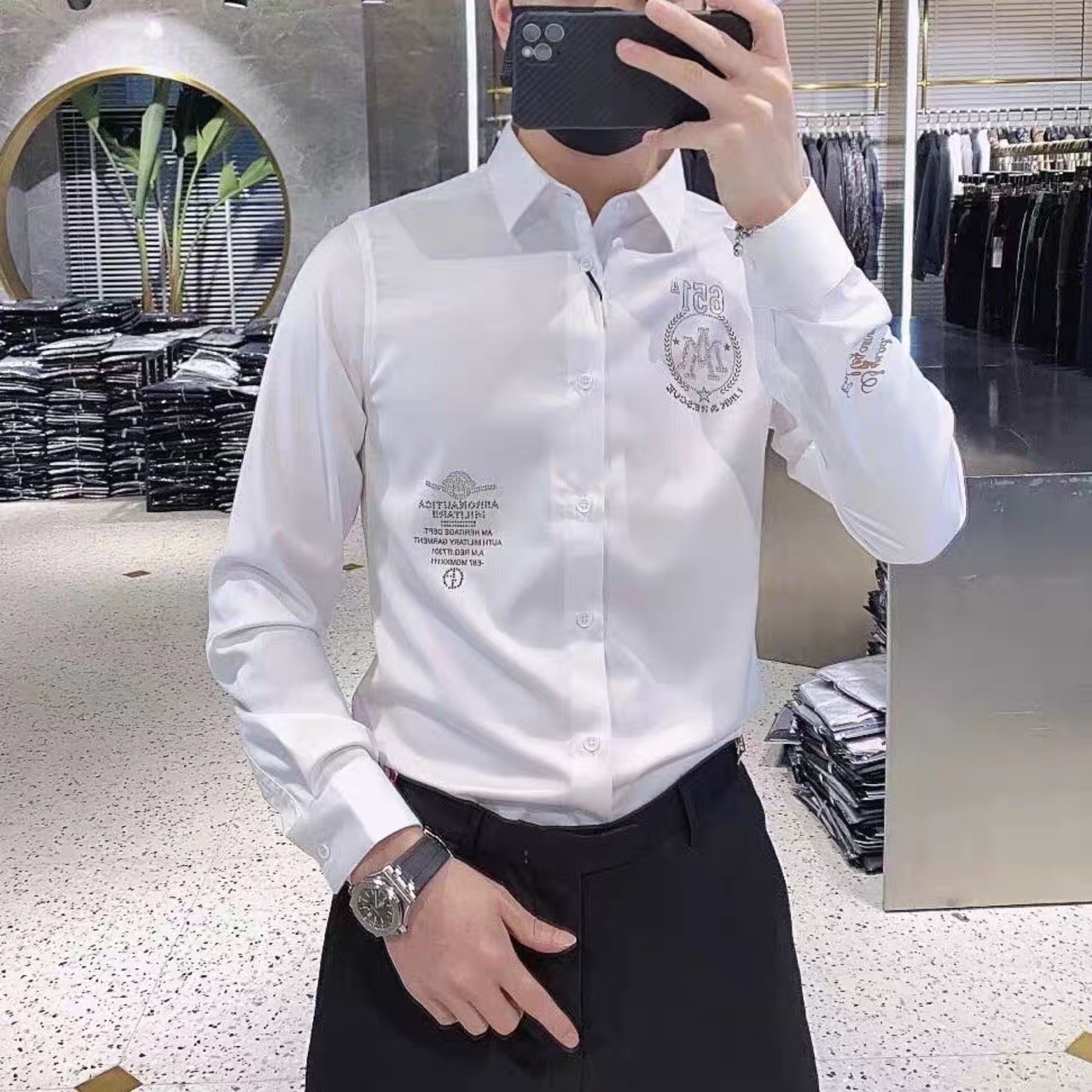 [HCM]Áo Sơ Mi Nam Dài Tay Hàn Quốc Vải Lụa cao cấp phối sọc  ms 3214