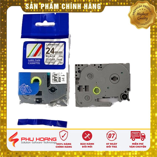 [HCM]Nhãn in TZ2-151 Khổ rộng 8mm chữ đen nền trong suốt ( Black on clear) nhãn in đa lớp.