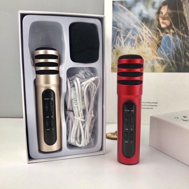 Micro C7 , Thu Âm, Hát Karaoke, Livestream trên điện thoại 3 in 1 màu ngẫu nhiên , Mic hát karaoke