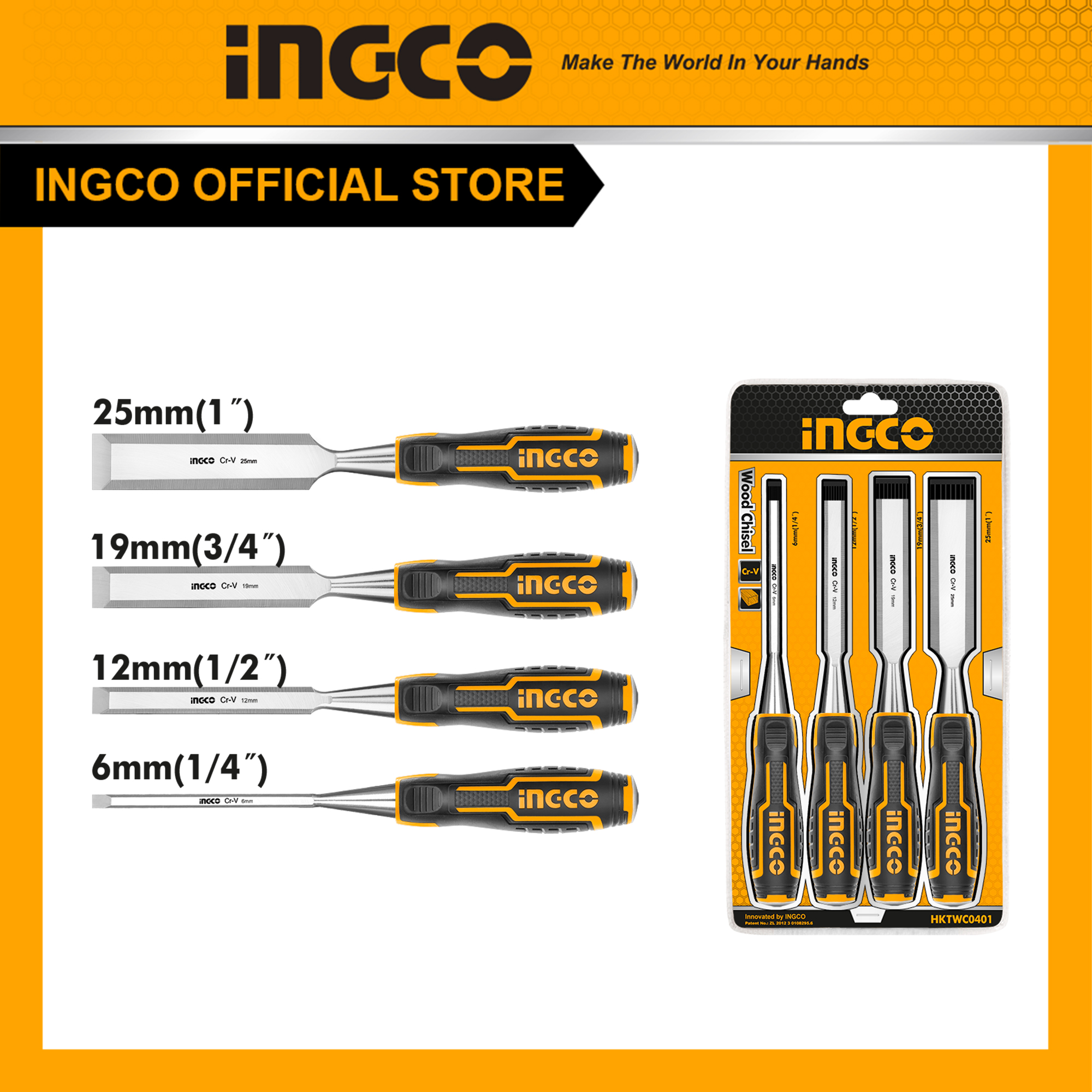 Bộ 4 đục gỗ ingco hktwc0401