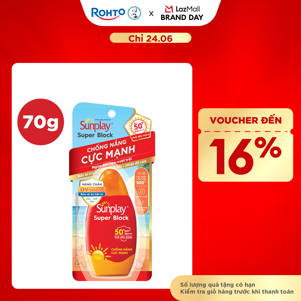 Kem chống nắng Sunplay cực mạnh, ngừa đen sạm da hiệu quả dạng sữa Sunplay Super Block SPF 50+, PA++++ 70g