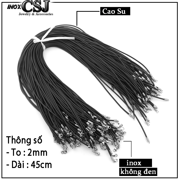 Dây Chuyền Cao Su Cao Cấp Không đen 2 Ly Khóa Inox Cao Cấp Không đen, Không Gỉ, Siêu Bền