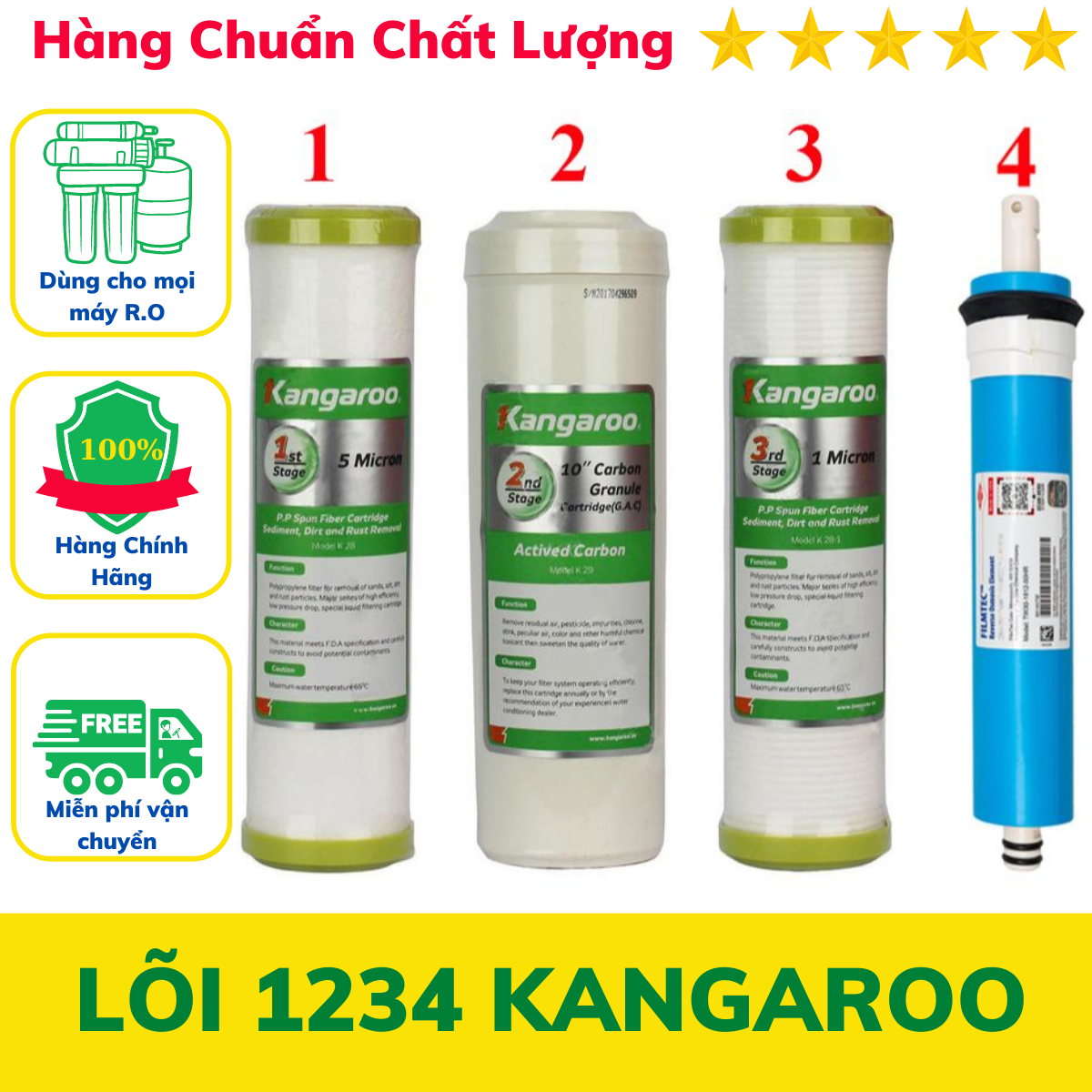 Lõi lọc nước số 1234 Kangaroo Màng RO Dupont chính hãng lắp cho máy lọc nước Kangaroo giá tốt