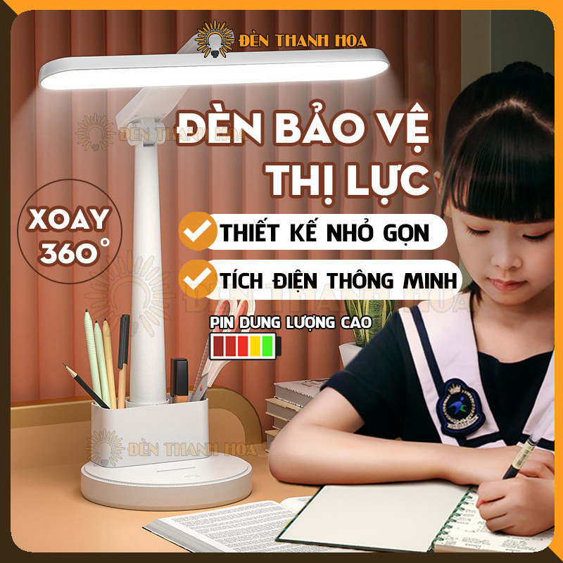Đèn học để bàn cho học sinh tích điện, đèn led chống cận điều chỉnh được độ sáng, nhỏ gọn tiết kiệm điện - Đèn Topled