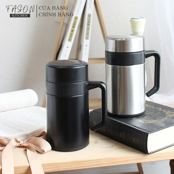 Cốc giữ nhiệt FASONKITCHEN inox 304 dung tích 450ML có lưới lọc trà - Ly giữ nhiệt nóng lạnh đựng trà, coffee văn phòng LGN001