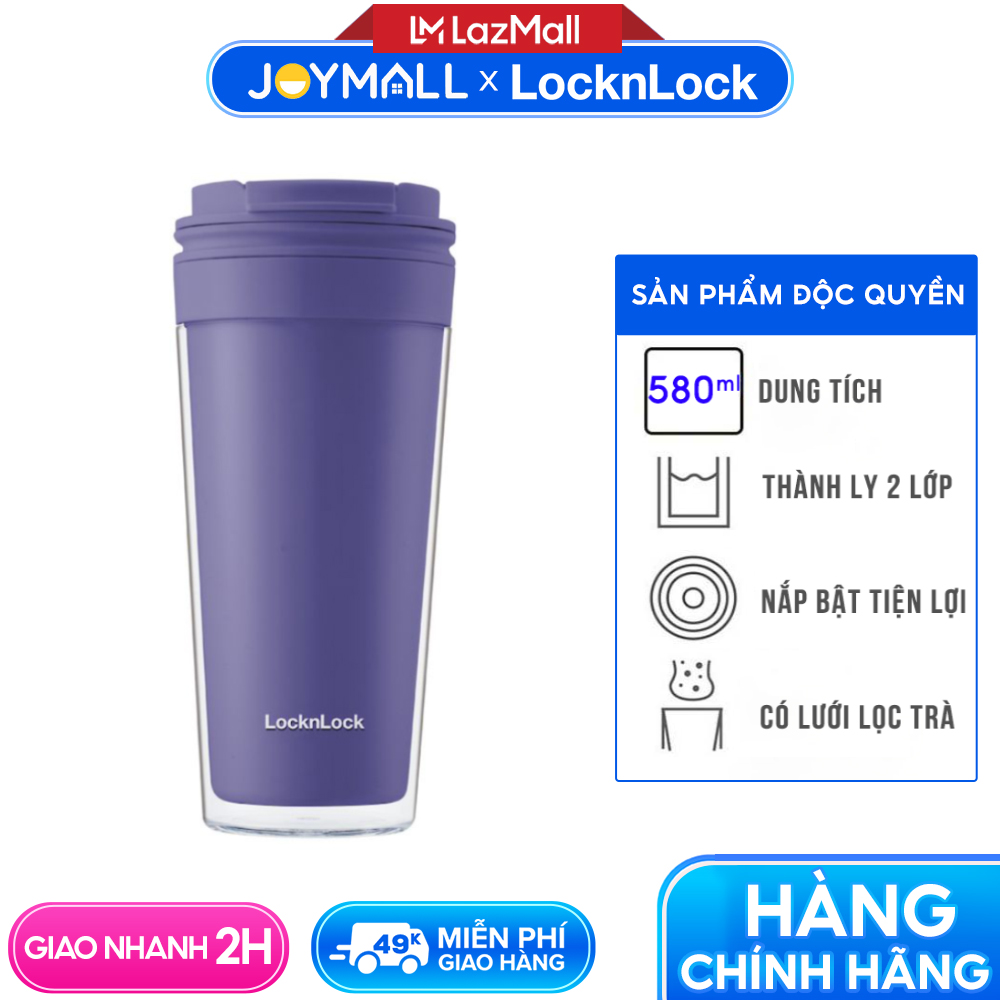 Ly nhựa LocknLock 2 lớp HAP519 580ml màu xanh - Hàng chính hãng nắp bật có lưới lọc trà - ĐỘC QUYỀN JOYMALL