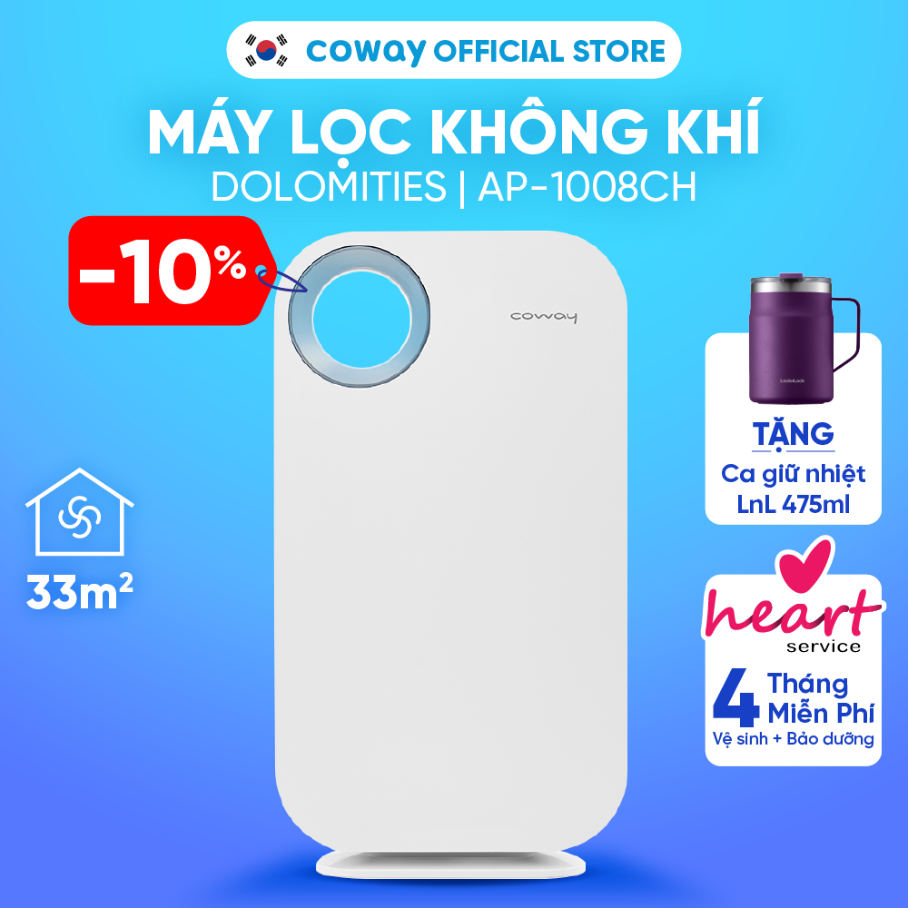 [Chỉ giao HN và TP.HCM] Máy lọc không khí Coway Dolomities AP-1008CH | Diện tích 33m2 | Loại bỏ bụi bẩn, khử mùi, diệt khuẩn | Hàng chính hãng