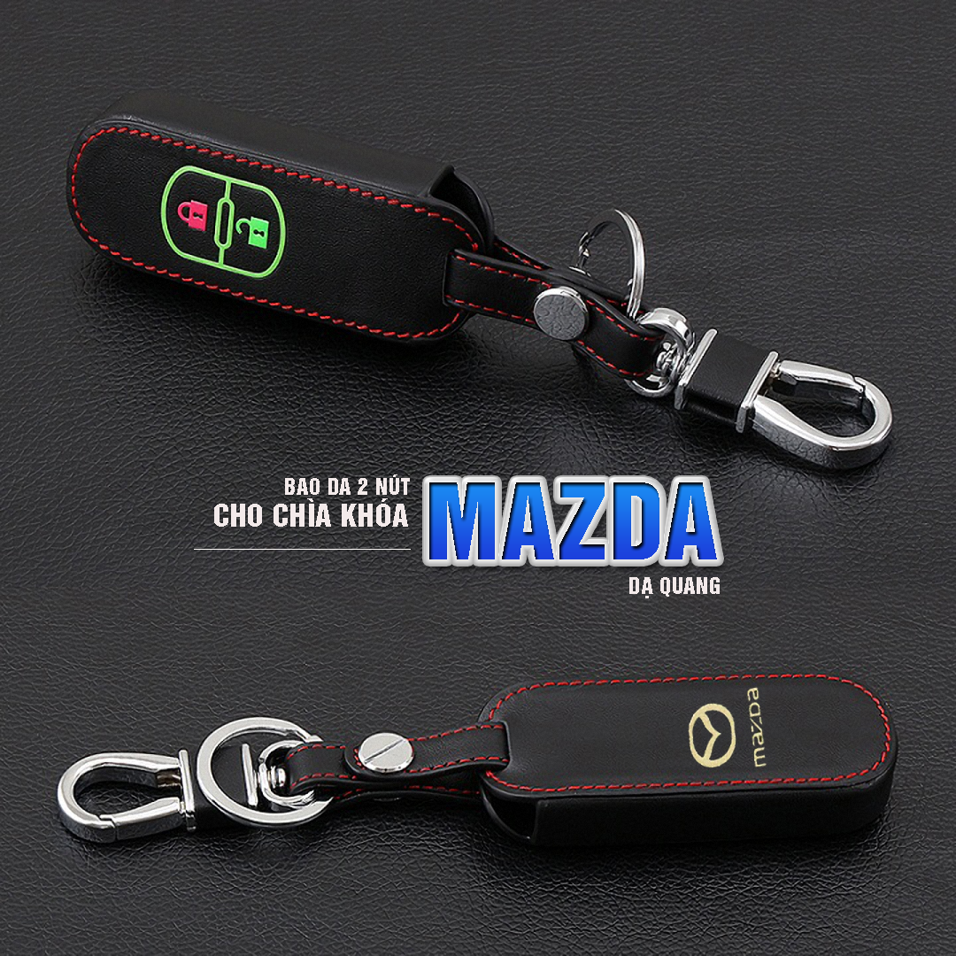 Bao da chìa khóa ô tô Mazda 2 nút dạ quang kiêm móc chìa khóa Minh House