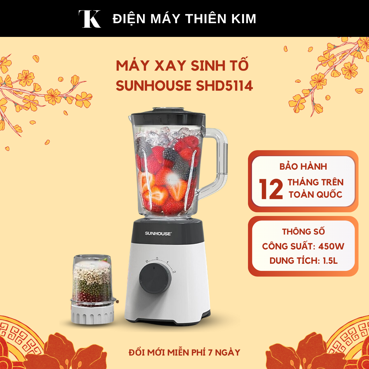 Máy xay sinh tố sunhouse shd5114 - 1.5l 450w máy xay sinh tố đa năng - bảo hành 12 tháng toàn quốc
