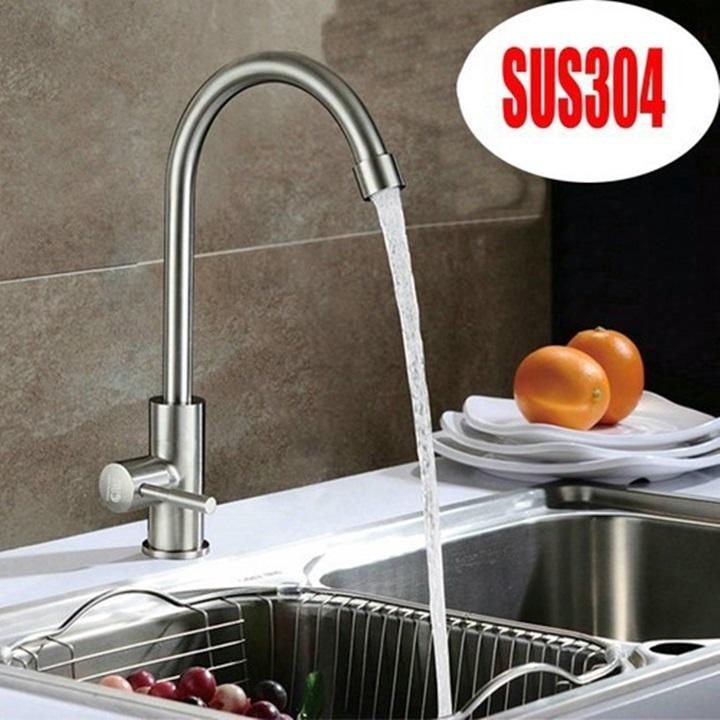 Vòi rửa bát inox SUS 304 - Vòi rửa bát lạnh - Ngổng cắm chậu- Vòi rửa bát Kèm dây cấp