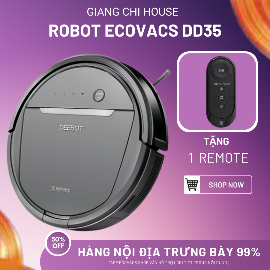 [ BẢO HÀNH 12T] Robot hút bụi lau nhà Ecovacs DD35/DD33/DD36/DD56 Máy trưng bày 99% - Sử dụng bằng remote, Robot hút bụi cao cấp, Hút sạch cát bụi, Lông thú nuôi và tóc rụng/Shop uy tín tại GIANG CHI ECOVACS'S HOUSE