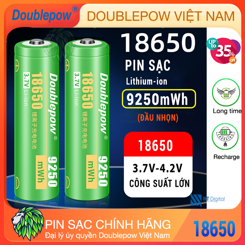 Pin sạc Doublepow 18650 3.7V 9250mWh - Pin 18650 đầu lồi cho pin xe điện, máy khoan, nguồn dự phòng, thiế bị y tế, quạt cầm tay, loa Bluetooth