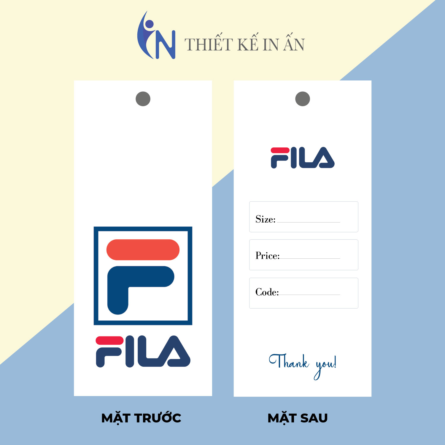 [HCM]Mác quần áo Tag nhãn quần áo  IN GIÁ RẺ cho shop bán hàng quần áo thời trang bìa cứng cán màng chất lượng cao - Gói 100 bộ - size 3.6x9cm