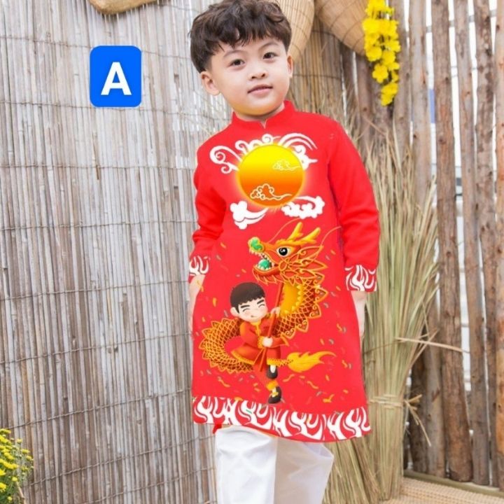 Áo dài bé trai cách tân từ 10-42kg. Áo dài chất liệu vải tuyết mưa -Kiến Lửa