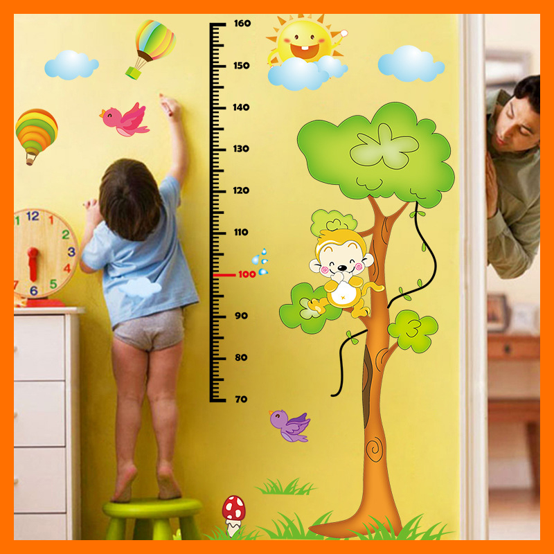 Decal dán tường đo chiều cao cây khỉ cho bé XL8201