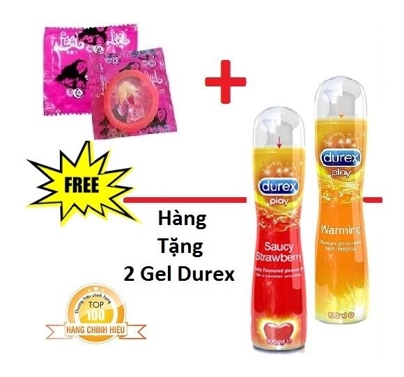 Bao cao su Feel 4in1 + Tặng 1 Gel bôi trơn Durex Play Warming 100ml + 1 Gel bôi trơn Durex Play Strawberry 100ml - Hãng phân phối chính thức