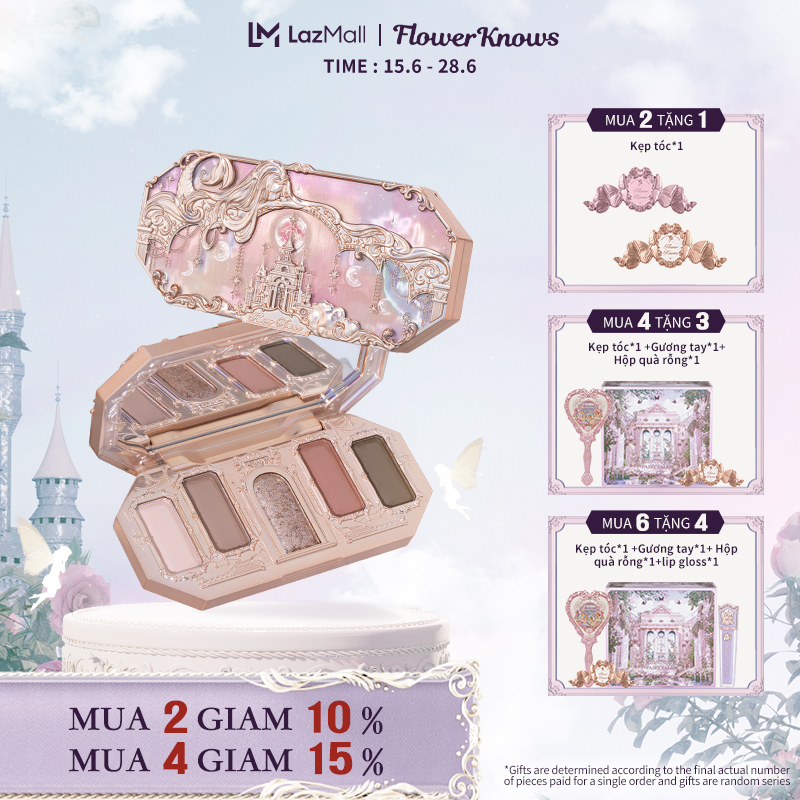 FlowerKnows Bảng Phấn Mắt Moonlight Mermaid Series Five-Color Jewelry Lấp Lánh Pigment