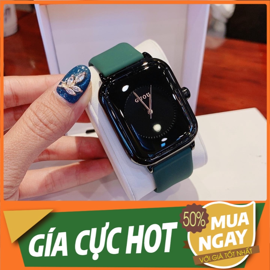 ┇✻ NEW 2021 Đồng hồ nữ Guou mặt VUÔNG thời trang dây SILICON cao cấp mềm dẻo nhiều màu