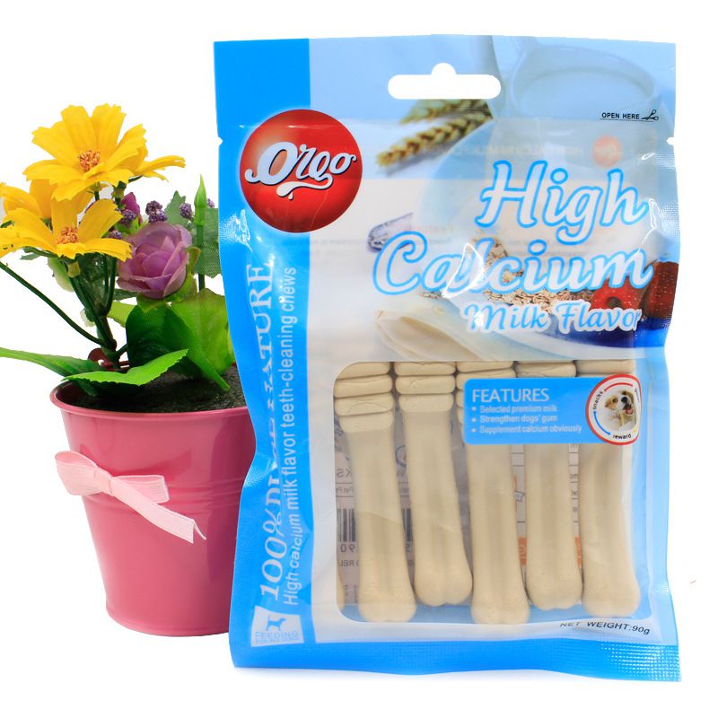 Xương Orgo - túi gồm 6 xương gặm làm sạch răng cho chó mèo vị sữa thịt bò, chống mảng bám và vi khuẩn gây hôi miệng cho thú cưng