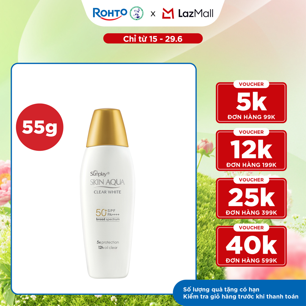 Kem chống nắng Skin Aqua dưỡng trắng, kiểm dầu, dùng hàng ngày dạng sữa Sunplay Skin Aqua Clear White Eco Việt Nam SPF50, PA++++ 55g