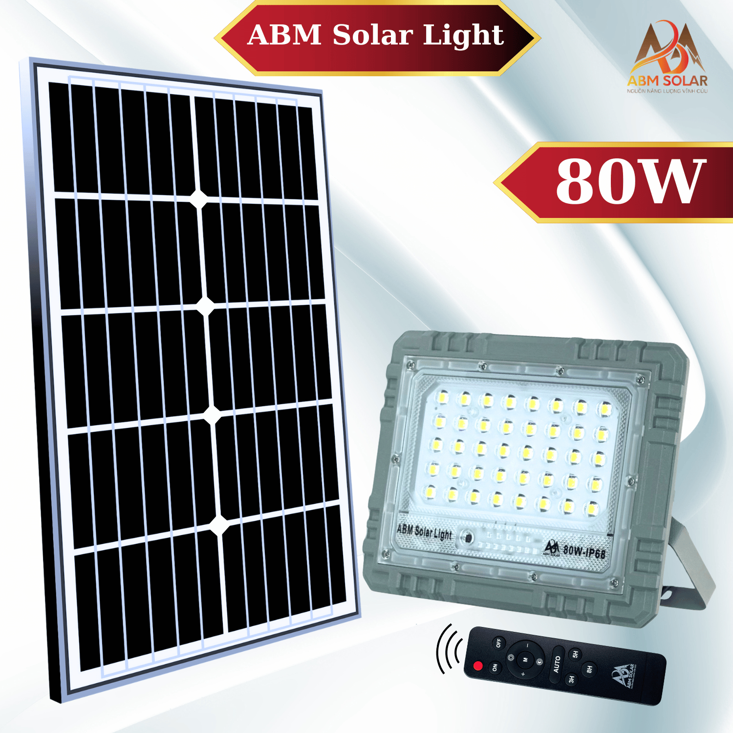 [80W] Đèn Năng Lượng Mặt Trời Nhôm Đúc Nguyên Khối , Có Báo Pin Công Suất 800w ABM SOLAR