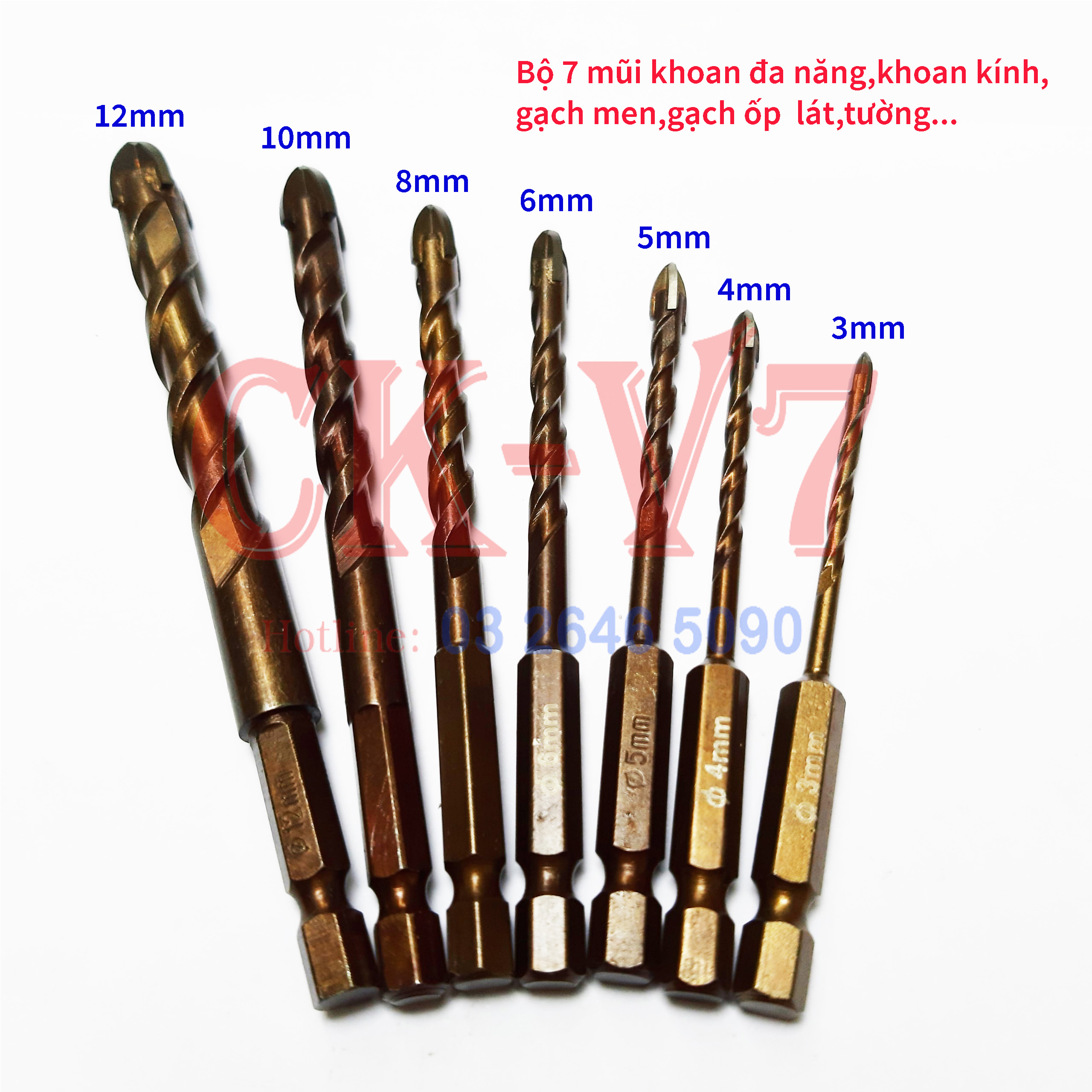 Mũi khoan, Bộ 7 Mũi Khoan Đa Năng, Khoan Tường, Đá Hoa, Gạch Men...