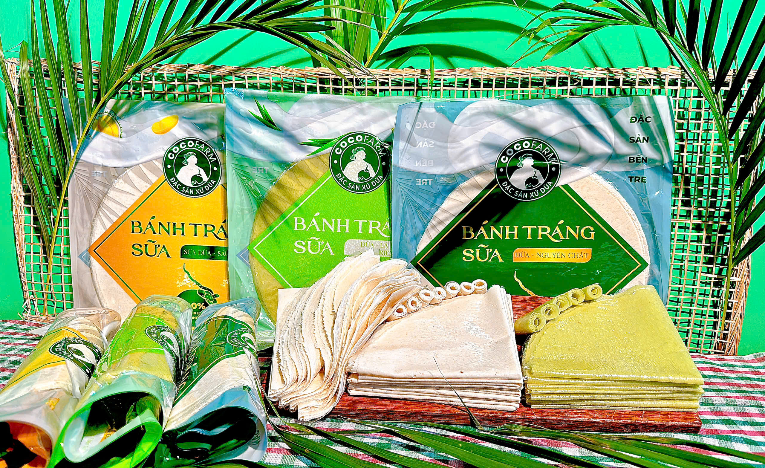 Bánh phồng sữa Dừa khoai mì Thượng hạng Cocofarm - bánh tráng sữa Bến Tre nước cốt dừa thơm ngon 3 vị