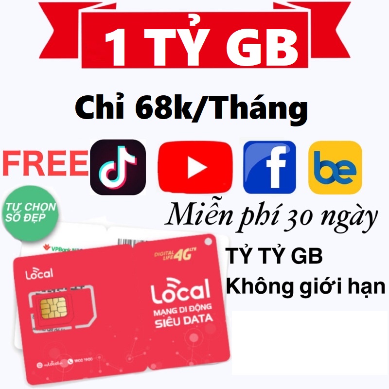 ( 10 Tỷ GB ) Sim 4G Mobi Local A68S , BIGME Không Giới Hạn Data Tốc Độ . Miễn Phí Gọi Nội , Ngoại Mạ