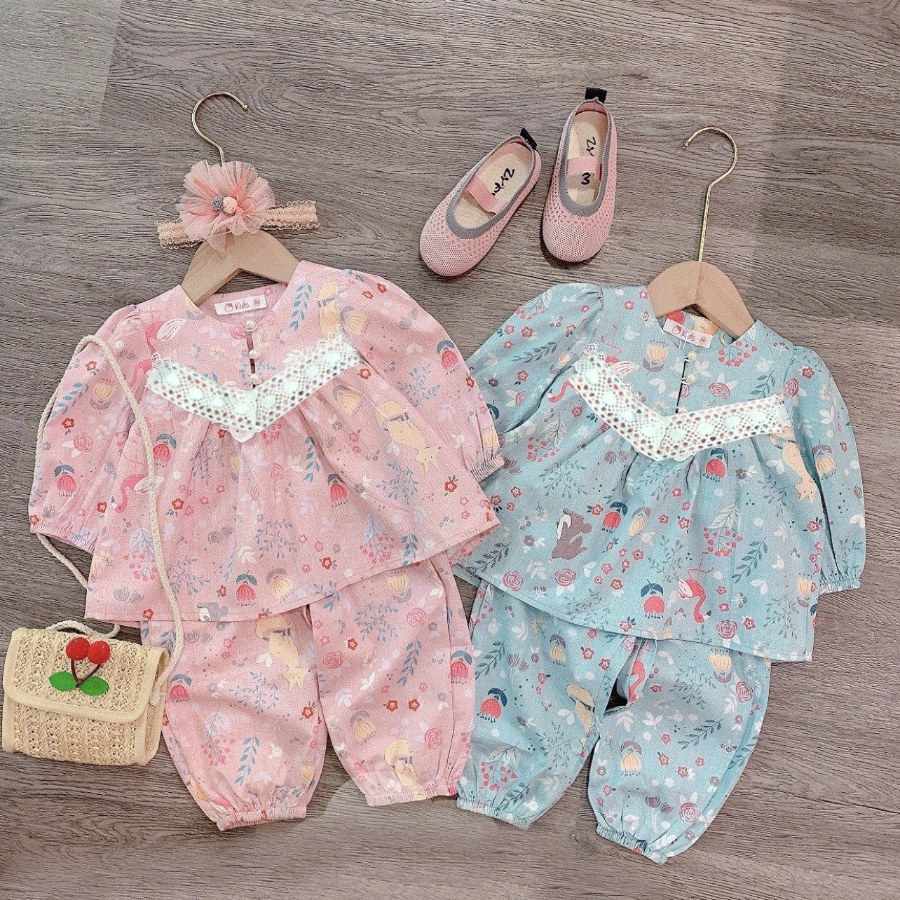 Đồ bộ dài tay trẻ em - Bộ pijama bánh bèo cúc sang chảnh bé gái TD009 cho bé gái từ 9-19kg