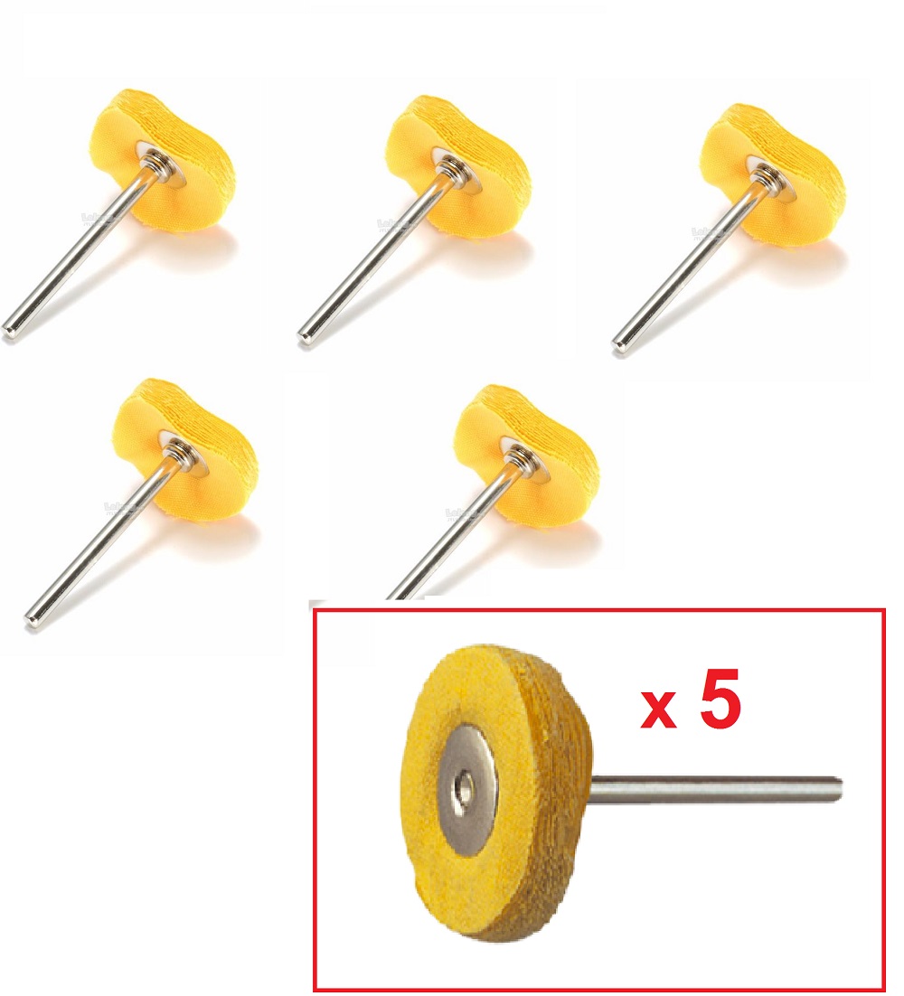 Bộ 5 dĩa đánh bóng bằng vải 25mm kèm trục nối 3mm cho khoan điện mini đa năng [như Dremel ACZ motor 775...] (DO078x5 TPx2) - Luân Air Models