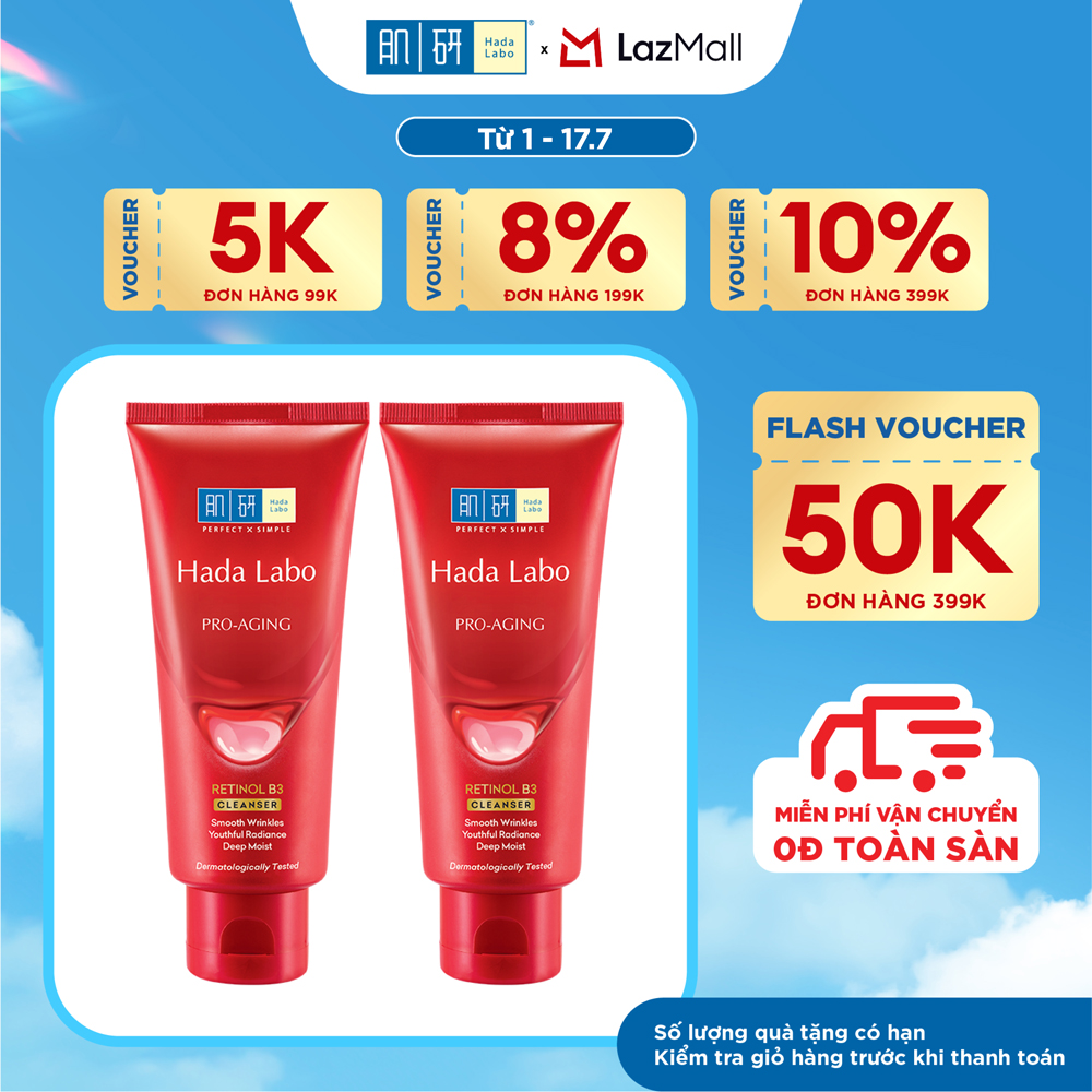[VB] Bộ 2 Sữa rửa mặt cải thiện dấu hiệu lão hóa dạng kem Hada Labo Pro-Aging Retinol B3 Cleanser 80g