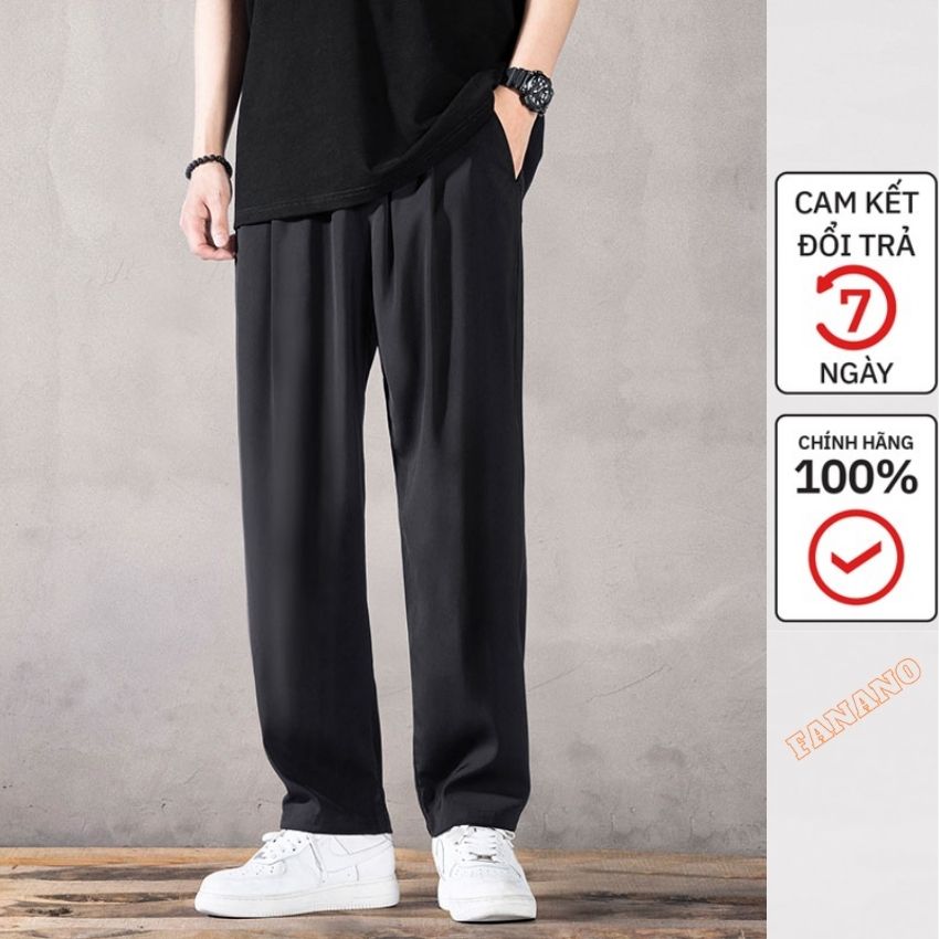 Quần suông ống rộng, quần suông đen unisex cạp chun FANANO QS003