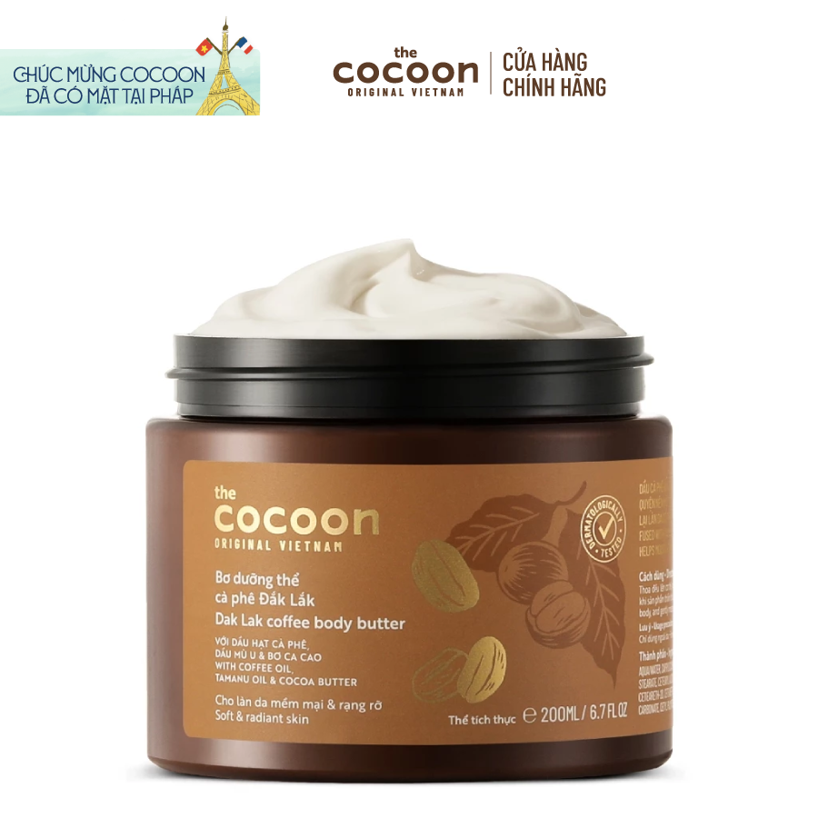 Bơ dưỡng thể cà phê Đắk Lắk Cocoon cho da mềm mịn  rạng rỡ 200ml