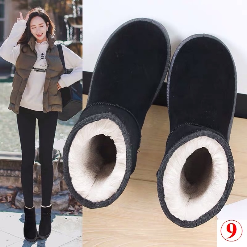 Giày Boot Đi Tuyết Lót Lông Cừu Dày Dặn Giữ Ấm Mùa Thu Đông Phong Cách Hàn