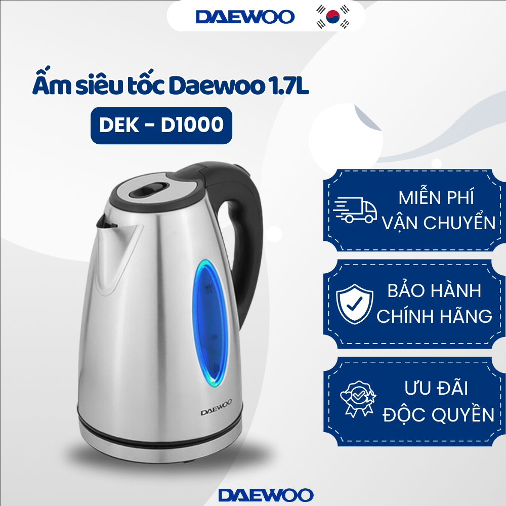 Daewoo Ấm siêu tốc DEK-D1000 1.7L (1800w) -Hàng chính hãng