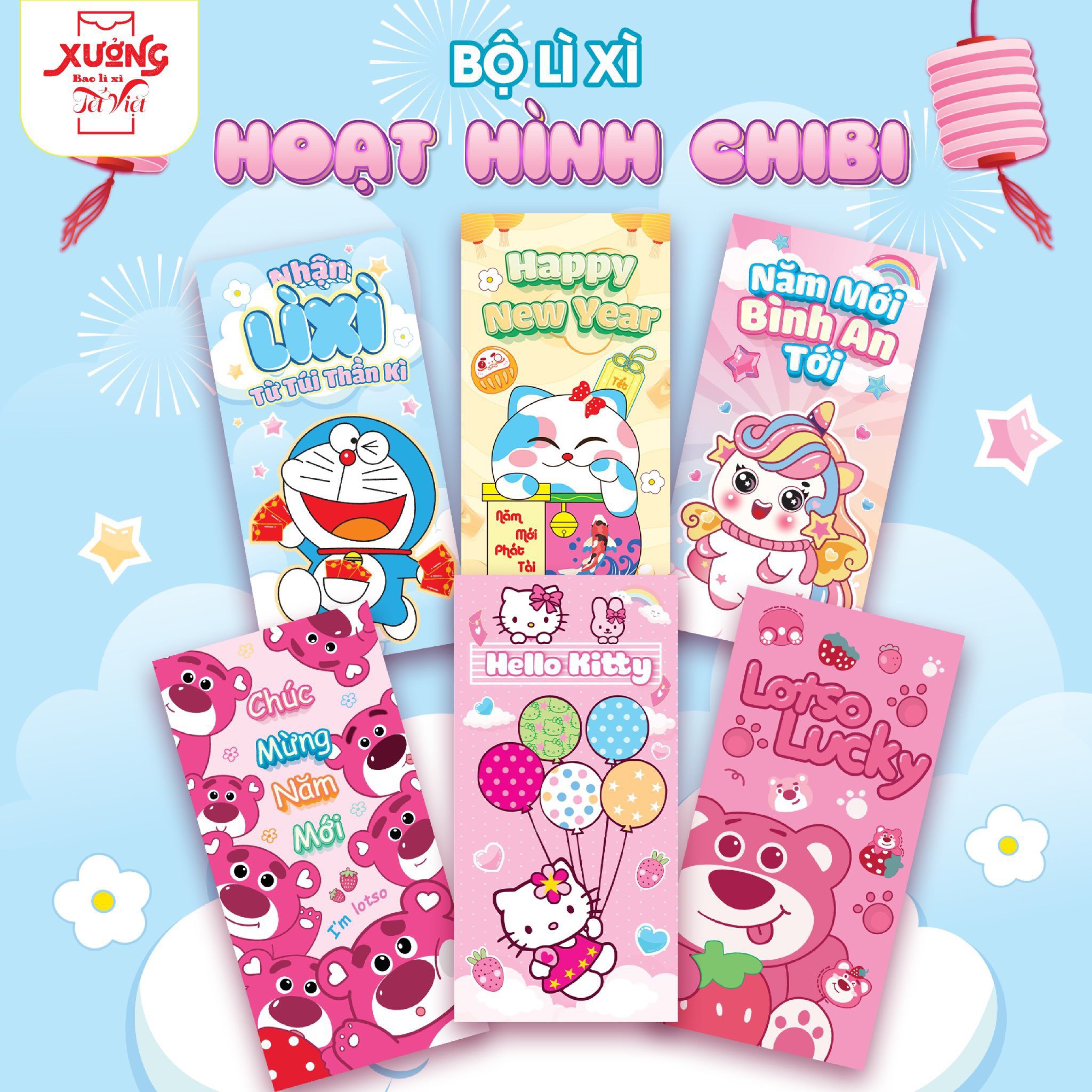 Combo 10 cái bao lì xì hoạt hình Chibi siêu dễ thương
