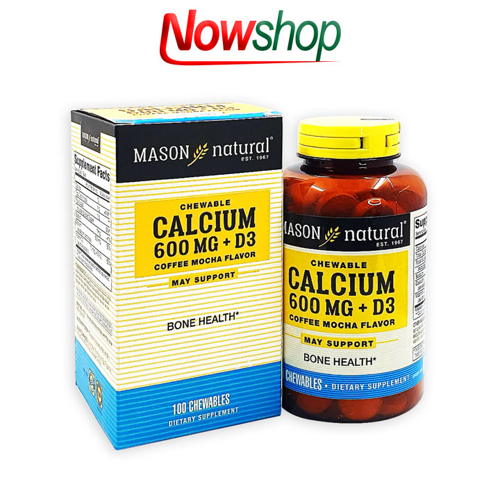 Viên nhai bổ sung canxi và vitamin D3 Mason Natural Calcium 600MG + D3 vị