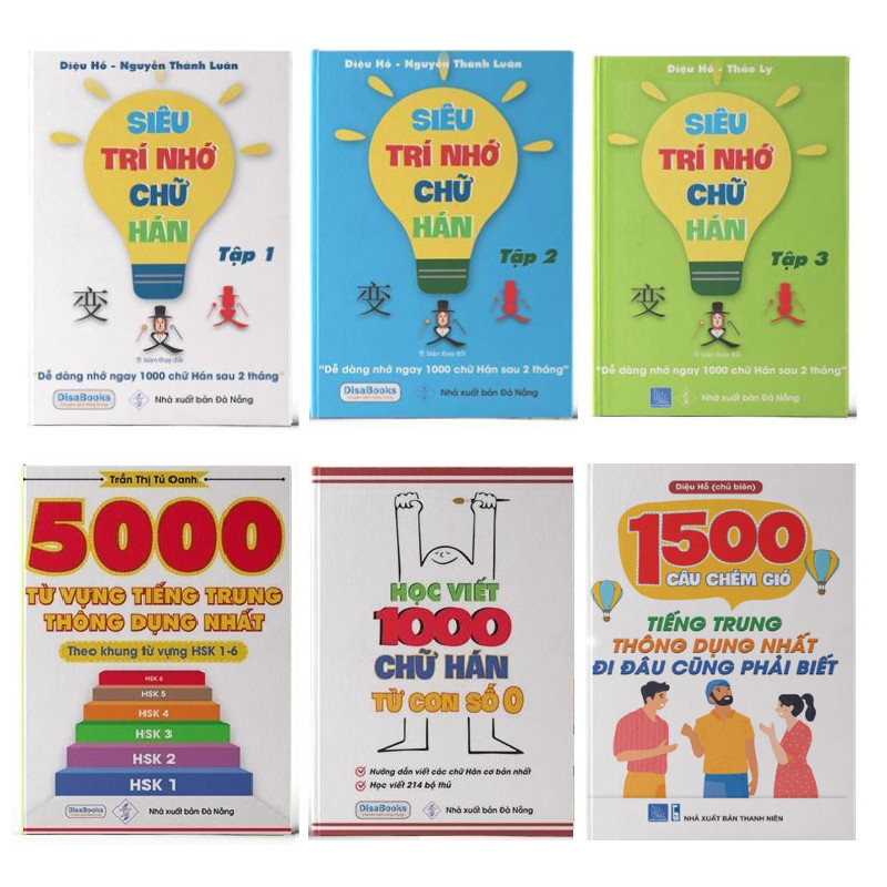 [HCM]Sách-Combo 6 sách Siêu trí nhớ chữ Hán tập 01 + tập 02 + tập 03+5000 từ vựng tiếng Trung thông dụng nhất+ 1000 chử hán từ con số 0+1500 câu chém gió+DVD tặng kho tài liệu 20G