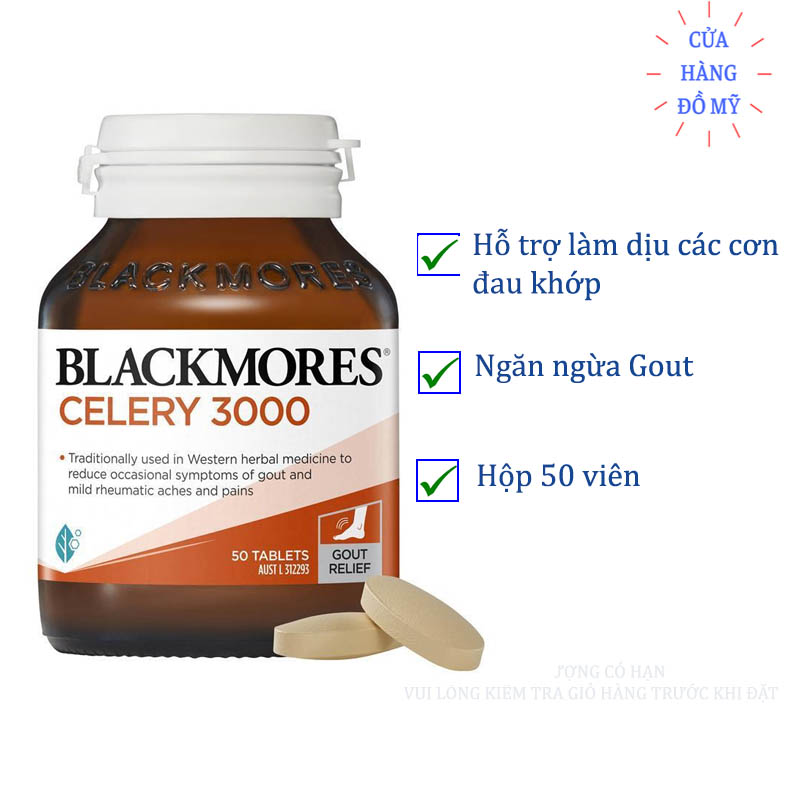 Viên Uống Blackmores Celery 3000mg 50 viên Của Úc - Celery 3000 hỗ trợ giảm đau xương khóp và cải thiện chứng gout - Shop Hong1008