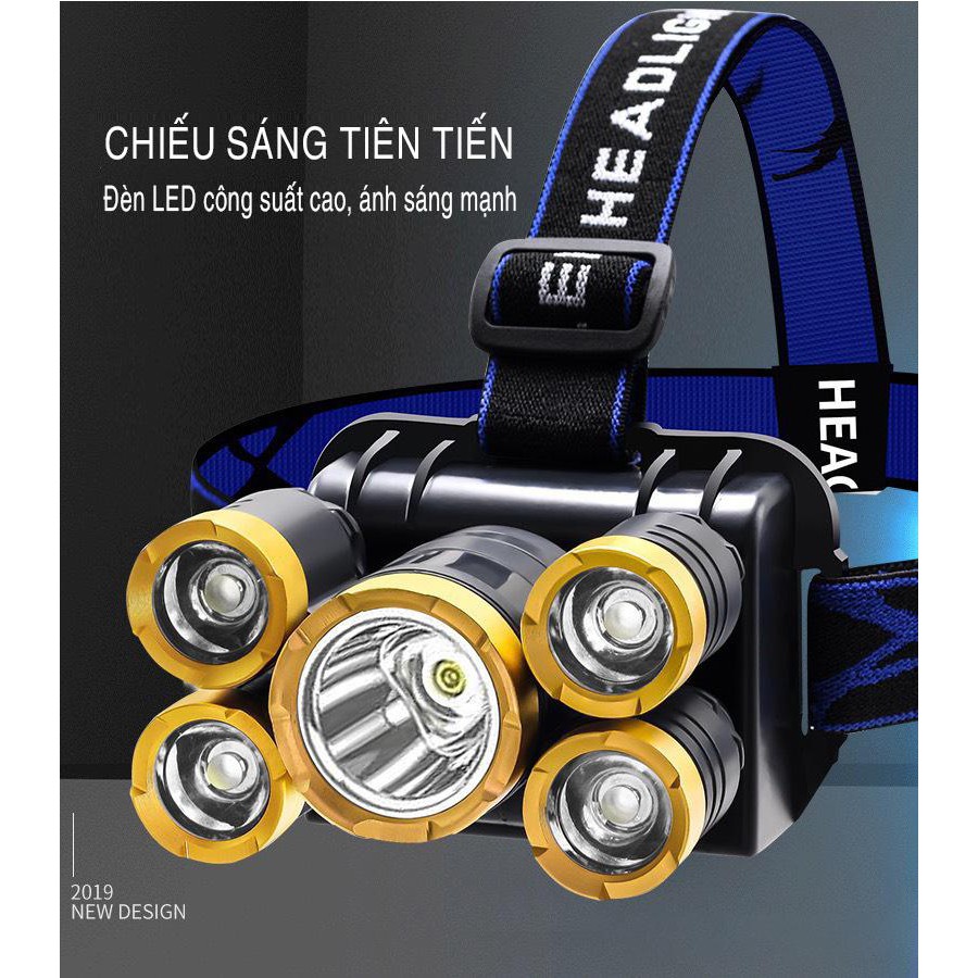 Đèn pin đội đầu 5 bóng 40W ,Đèn Pin Đội Đầu 5 Bóng Chống Nước Siêu Sáng,Đèn Pin đội đầu 5 bóng led siêu sáng, hàng cao cấp