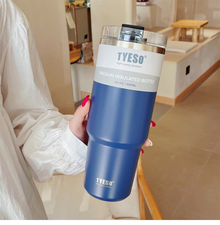 Ly giữ nhiệt inox Tyeso 900ML ống hút mở mẫu mới 2022