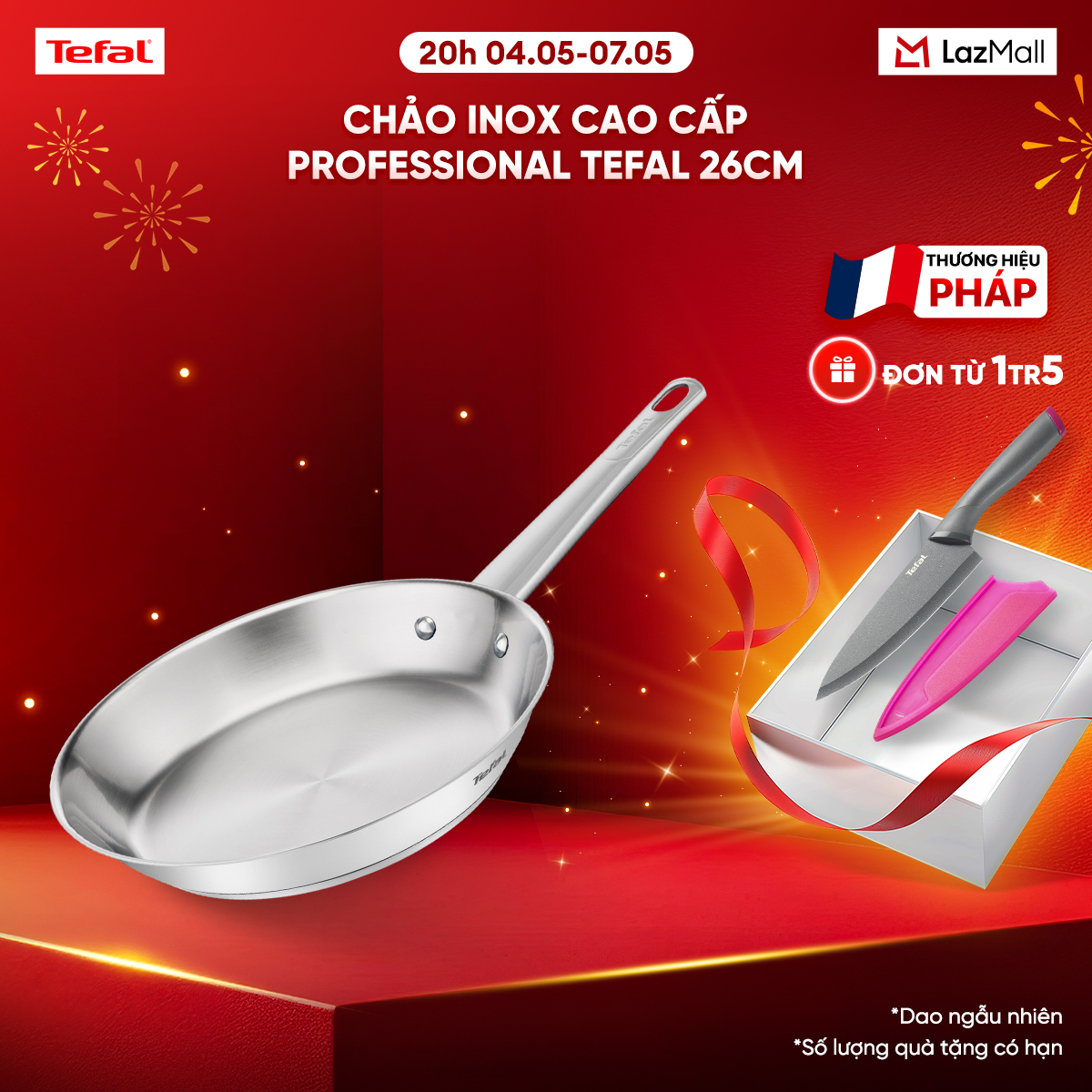 Chảo Inox 18/10 cao cấp Professional Tefal B9210595, 26cm