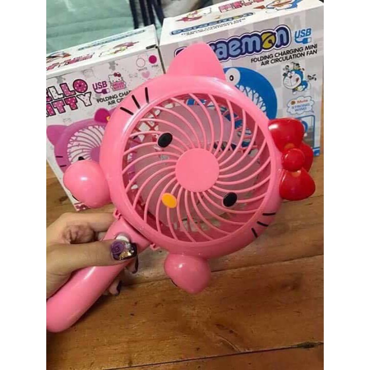 Quạt tích điện cầm tay kitty, doremon hai tư thế
