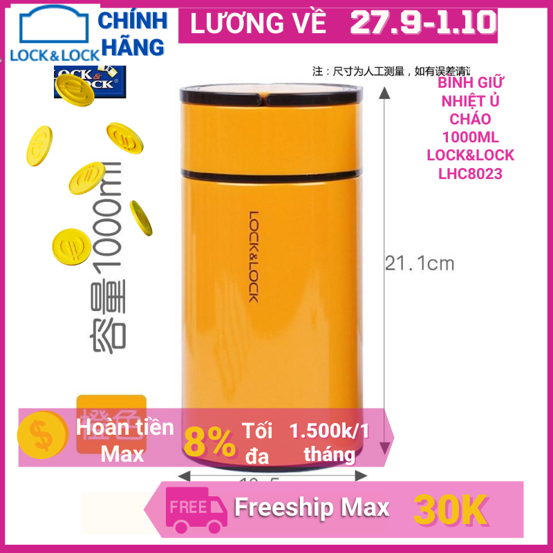 Bình giữ nhiệt ủ cháo 1000ml Lock&Lock Food Jar LHC8023