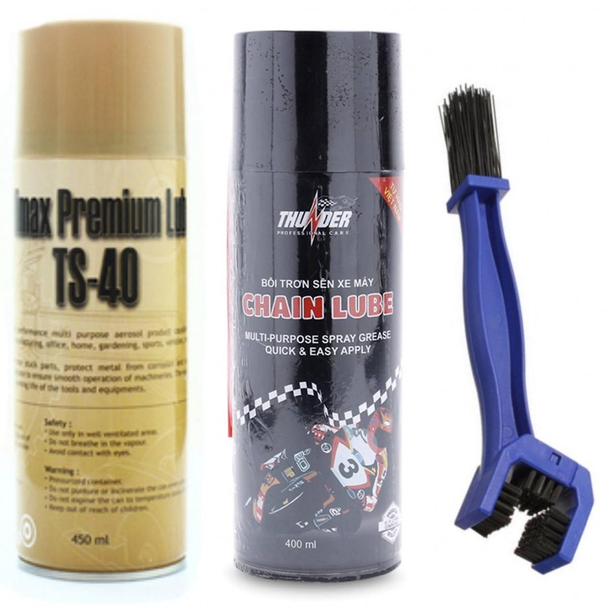 Bộ sản phẩm bảo dưỡng sên Thunder Chain Lube 400ml rửa sên TS-40 450ml tặng kèm bản chải chà sên